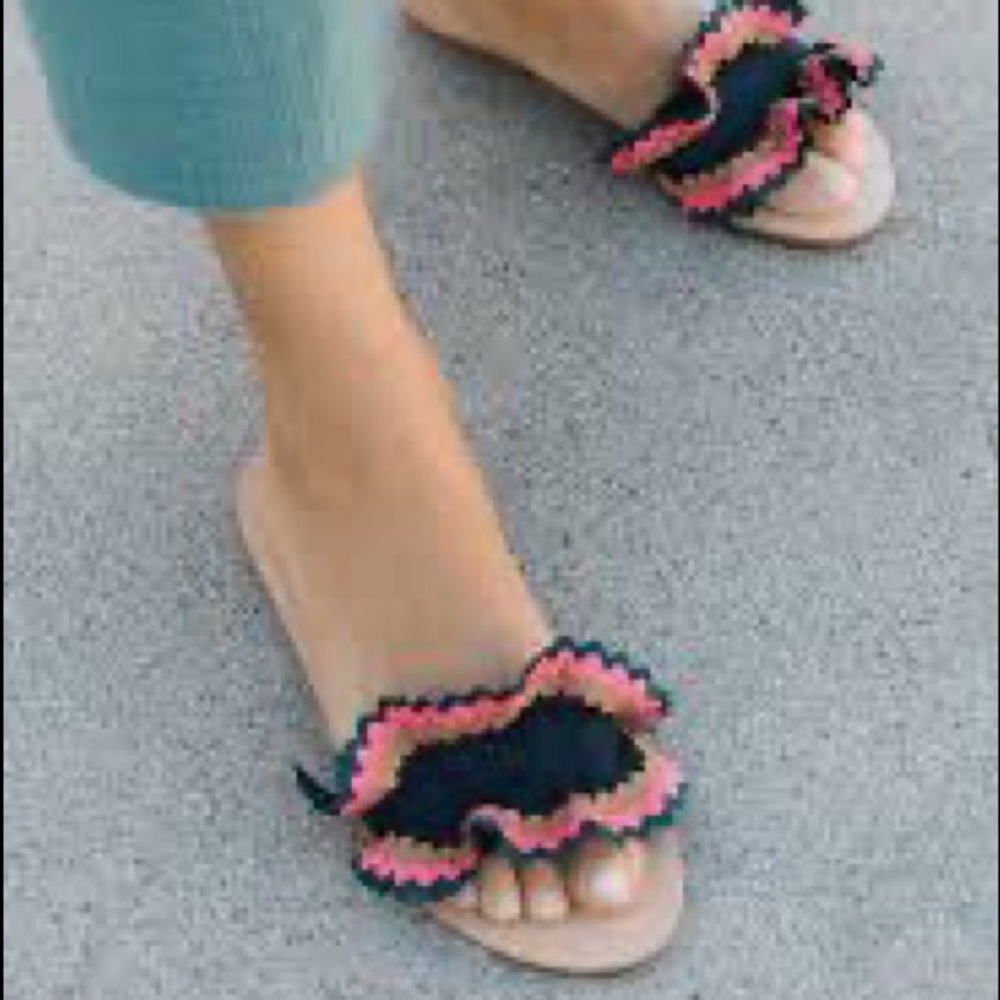 Loeffler Randall Birdie Suede Flat Ruffled Sandals in Multicolor